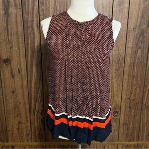 Tommy Hilfiger Navy/multicolor Geometric Sleeveless Button Up Pleated Blouse XS